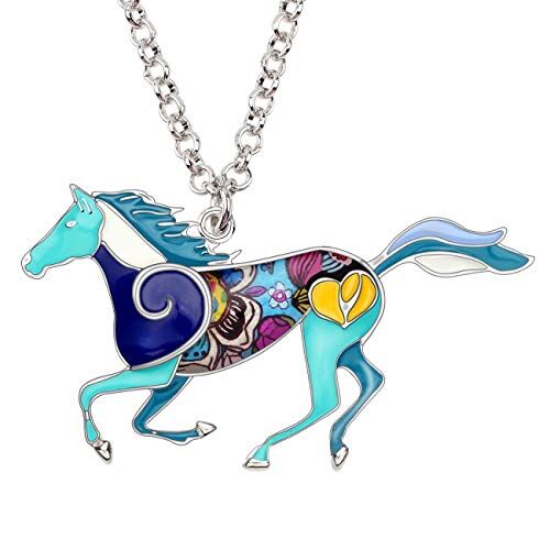 NEWEI Collana Cavallo Smalto Pendente Cavalli Gioielli Donna Ragazza Cavallo Amante Idee Regalo Compleanno (Blu)