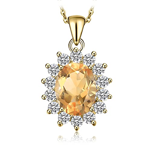 JewelryPalace 1.8ct Collana Donna Kate Middleton Argento 925 con Naturale Citrino Arancione, Princess Diana William Collana Ciondolo Pietra Ovale Catena 45cm, Collane Pendenti Oro Set Gioielli Donna