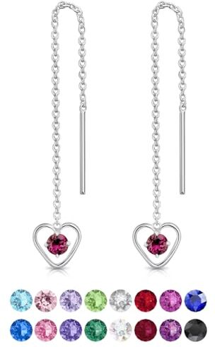 DTPsilver ® Orecchini Ametista Orecchini Donna Cuore Argento 925 con Cristalli Swarovski Ametista 3 mm Orecchini Lunghi Donna Orecchini Cuore Orecchini Pendenti Donna Argento 925