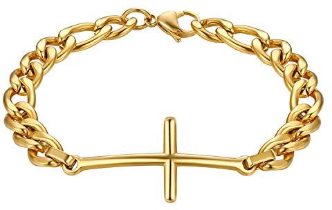 JewelryWe Bracciale Catena Uomo con Croce Preghiere Colore Oro