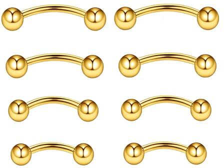 NewkeepsR 4 Pairs-1.2mm Titanio Oro Bent Curved Barbell Banana Rook Front Helix Sopracciglio Anelli Piercing Gioielli 6mm/8mm/10mm/12mm