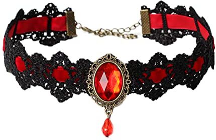 Caiguoer Black Lace Collar Catena Pendente Cristallo Collana Velluto Vintage Gem Collana Gotico Hollow Fiore Choker Gioielli Halloween Accessori per le Donne e le Ragazze (C)