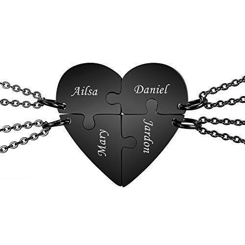 MeMeDIY Collana con Ciondolo A Forma Di Puzzle Personalizzato con Nome per Coppie Uomo Donna Incisione per Fidanzato Fidanzata Amanti In Set Di Gioielli per La Famiglia Amore Amicizia (4 Pezzi)