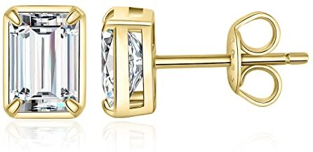 JewelryPalace 1ct Orecchini a Bottone Donna Argento 925 con Cubica Zirconia, Piercing Orecchini Dorati a Lobo con Pietra a Taglio Smeraldo, Orecchini Solitario in Oro Set Gioielli Donna