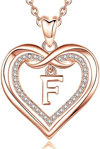 AEONSLOVE Collana Lettera Donna Ciondolo Nome Personalizzabile Collana Iniziale F Oro Rosa Regalo Compleanno Natale per Figlia Amica Ragazza