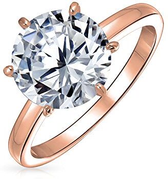 Bling Jewelry Matrimonio Classico Senza Tempo Cubic Zirconia 3Ct Aaa CZ 6 Prong Impostazione Rotonda Brillante Taglio Solitario Anello Di Fidanzamento Sottile 2Mm Band .925 Sterling Silver Rose Gold Plated