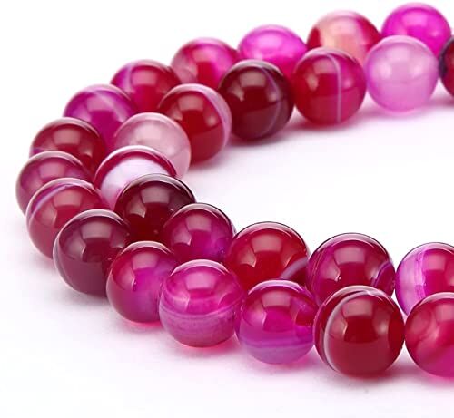 HAAMIIQII 45 Pezzi 8mm Naturale Fucsia Strisce Banded Agate Perline Rotonde Pietra Preziosa Sciolto Perline per Gioielli che fanno DIY Bracciale Collana