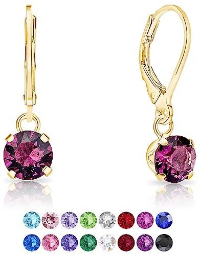 DTPsilver ® Orecchini Donna Argento 925 Placcato Oro Giallo con Cristalli Swarovski® Elements Orecchini Pendenti Donna Orecchini Oro Placcato Diametro 6 mm Orecchini Ametista