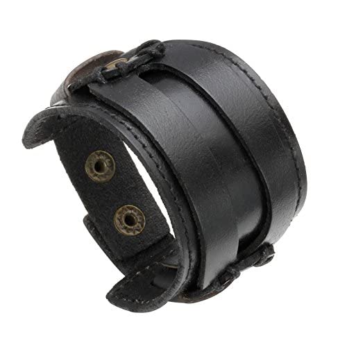 MILAKOO Bracciale Avvolgente in Pelle Nera Unisex Bracciale Rigido a Fascia Regolabile per Donna Uomo