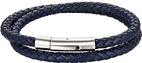 Cupimatch Bracciale Braccialetto da Uomo Donna Chiusura in Acciaio Inossidabile Cinturino in Pelle Intrecciato Multistrato a Spirale Colore Blu Perfetto Regalo