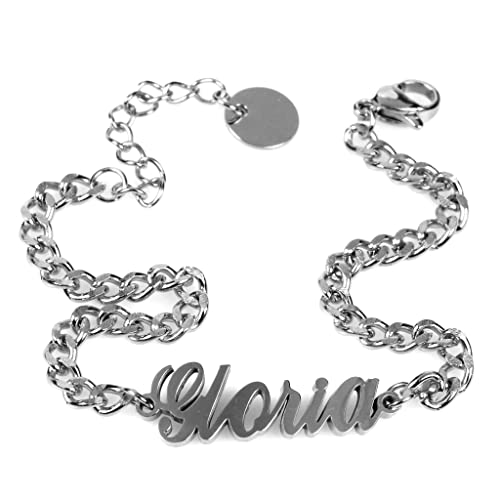 Flowers Bracciale in acciaio con Nome in Corsivo disponibile in due colorazioni dorato e argentato (Gloria Argentato)