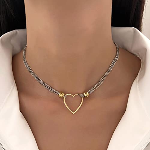 TseenYi Collana Con Ciondolo A Forma Di Cuore Ciondolo D'amore Collana A Strati Catena D'argento Collana Clavicola Collana A Catena Multistrato Gioielli Per Donne E Ragazze Regali