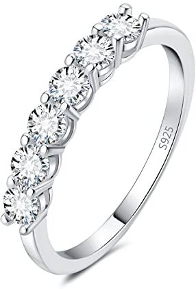 JewelryPalace 0.6ct Anello Half Eternity Donna Argento con Cubica Zirconia, Anelli Donna 925 con 6 Pietre a Taglio Rotondo, Fede Nuziale in Argento Anello Matrimonio Set Gioielli Donna 17