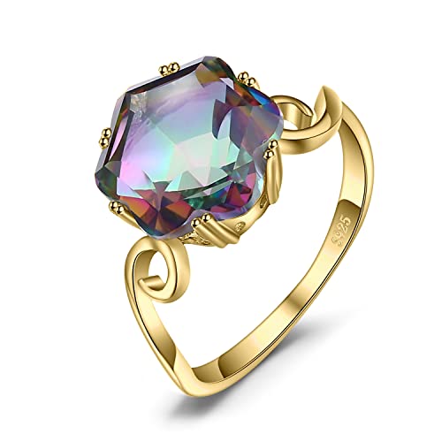 JewelryPalace 5.7ct Anello Solitario Donna Argento 925 con Natural Quarzo Arcobaleno, Anelli Colorati Donna con Pietra a Taglio Esagonale, Anello Multicolore Oro Anniversario Set Gioielli Donna 14.5