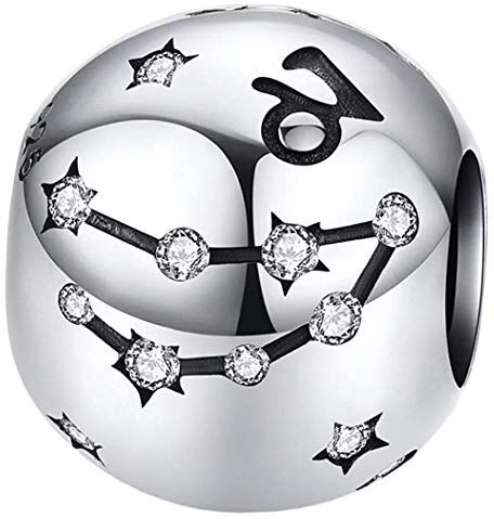 Maria Fonte Bead Charm Segno Zodiacale Capricorno in Argento Sterling 925, Compatibile con Le più Diffuse Marche di Braccialetti e collane.