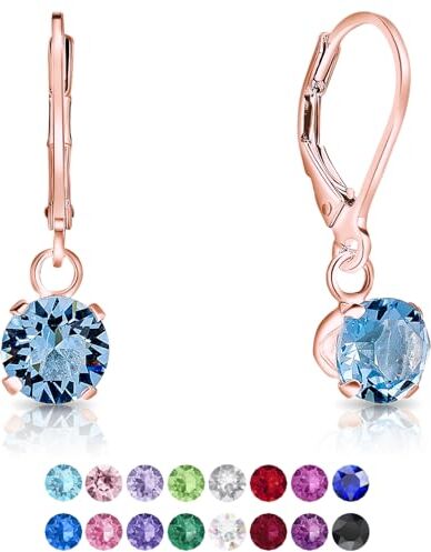 DTPsilver ® Orecchini Donna Argento 925 Placcato Oro Rosa con Cristalli Swarovski® Elements Orecchini Pendenti Donna Orecchini Oro Placcato Diametro 6 mm Orecchini Azzurri Acqua Marina