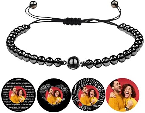 Certykllp Immagine personalizzata perline bracciali proiezione foto personalizzata per gli uomini donne personalizzato ti amo bracciale San Valentino Compleanno Anniversario Memorial Regali per lei lui