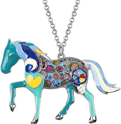 NEWEI Collana Cavallo Smalto Pendente Cavalli Gioielli Donna Ragazza Cavallo Amante Idee Regalo Compleanno (Cielo)