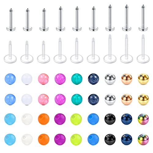 Longita 16G 6-10MM Piercing Labbro Acciaio inossidabile & Acrylique Palline di ricambio Helix Trago Stud Orecchio Piercing Labret Helix Piercing Trago per Donna