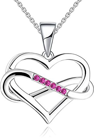 JO WISDOM Collana Infinito Amore Cuore Argento 925 Donna con Zirconia Cubica Luglio Birthstone Colore Rubino Cristallo Swarovski