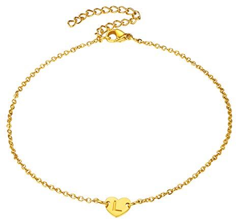 FindChic Bracciale con lettera L Bracciale piccolo in acciaio inossidabile da donna con bracciale a cuore L Bracciale con cuore piccolo da 16 cm a 21 cm Bracciale con cuore personalizzato