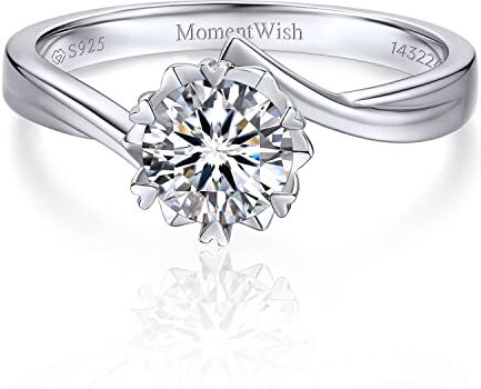 MomentWish Anelli Donna, 1 Carato Anello di Fidanzamento Moissanite VVS1 D Colore Anello di Eternità S925 Argento anelli Regalo di nozze per Donna Sposa Anello Dimensione49