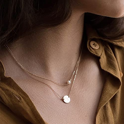 Atentuyi Minuscole Collane A Strati Di Perle Collana D'oro Con Ciondolo A Forma Di Disco Dainty Chain Choker Gioielli Minimalisti Per Donne E Ragazze