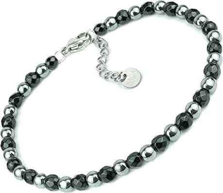 SAGA GIOIELLI ® Bracciale Unisex Sfere Pietre Dure Acciaio (ONICE NERO)