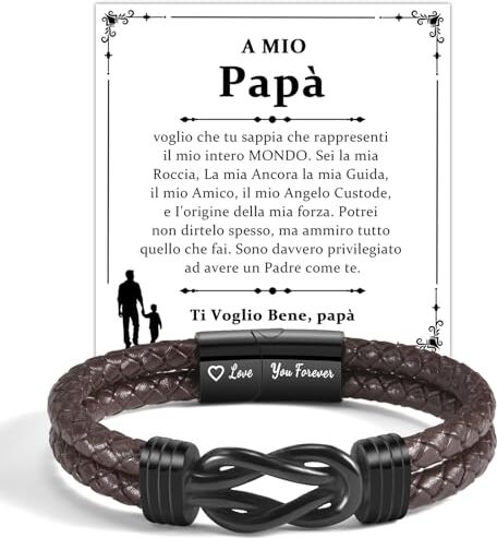 CheersLife Regalo Festa del Papà Idee Regalo per Papà Compleanno Bracciale Uomo Papà Personalizzato Intrecciata Bracciale Cuoio Uomo con Bottone Magnetico Incisione Love you forever Regali Per Papà