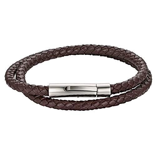 Cupimatch Bracciale Braccialetto da Uomo Donna Chiusura in Acciaio Inossidabile Cinturino in Pelle Intrecciato Multistrato a Spirale Colore Marrone Perfetto Regalo