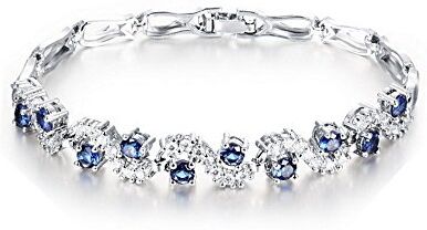 Crystalline Azuria Donna 18ct Placcato Oro Bianco Bracciale Tennis con Zaffiro simulato Blu Cristalli di Zirconi 19 cm