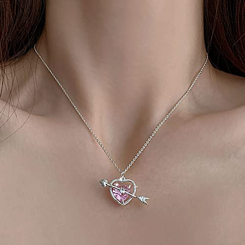 TseenYi Rosa Cuore Collana Cuore Freccia Ciondolo Neckalce Argento Amore Gemma Collana Brillare Cz Freccia Collana Choker Cristallo Cuore Ciondolo Collana Gioielli Catena Per Le Donne E Le Ragazze