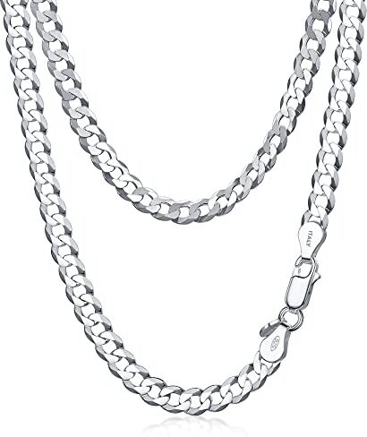 Amberta Collana Cubana in Argento Sterling 925 per Uomo: Collana in Argento 5.5 mm 45 cm