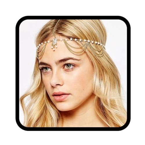 Fashband Boho Layered Head Chain Gold Pearl ciondolo copricapo Vintage nappa Festival accessori per capelli da sposa catena per capelli gioielli per donne e ragazze