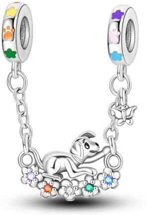 NARMO 925 Sterling Silver Charms Fiore Swing e Dog Charms Divertente catena di sicurezza per le donne Bracciali