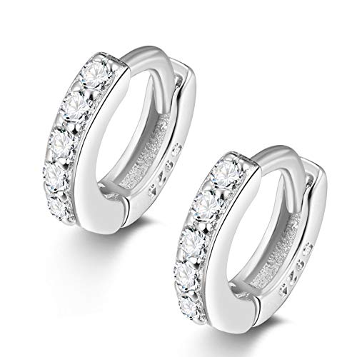 Candyfancy Mini Orecchini a cerchio Argento 925 Donna Uomo Piccoli Cerchi Zircone Cubica Cartilagine Superiore Lobe Orecchio Placcato in Platino Ipoallergenici 5MM