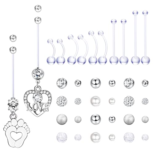 Milacolato Piercing Ombelico Gravidanza Plastica Lunghi per Donna Anelli per Ombelico Flessibili Trasparenti Rosa Blu Anello per Ombelico per maternit脿 Gioielli per Piercing Ombelico 12 Pezzi argento