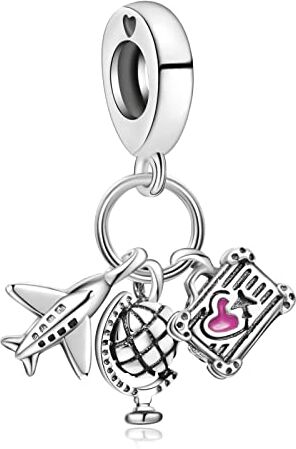 Amuefer Bagaglio da viaggio aereo Charm Compatibili Bracciale Collana Pandora, Argento Sterling Ciondolo Compleanno Natale Gioielli Regali per le Donne Moglie Amici