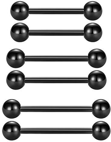 Longita 16G 3 Paia Piercing Lingua Barras Capezzolo Anello Industriale Barras Acciaio Chirurgico Donna Uomo Piercing Orecchio Forward Helix Trago Orecchini Barbell 14-18mm Piercing Gioielli-Nero