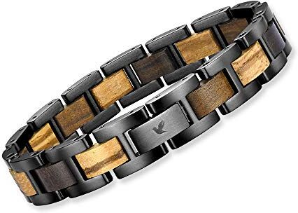 Woodstar (TIGER) Bracciale da Uomo in Acciaio e Legno, Gioielli Moda Maschile, Braccialetto Regolabile