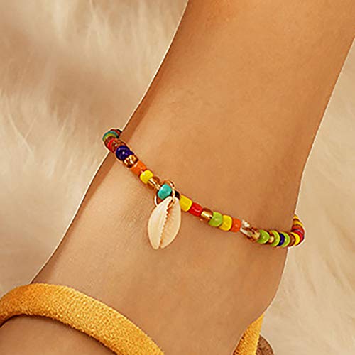 Bohend Boho Guscio Spiaggia Cavigliera Colore Perlina Caviglia Bracciale Ciondolo Cavigliere Elastico Catena del piede Gioielli Per Donne E Ragazze