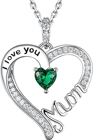 GinoMay Collana Smeraldo Mamma Ti Amo Mamma Collana Amore Ciondolo Cuore Gioielli Maggio Regali di Compleanno Donna Argento 925