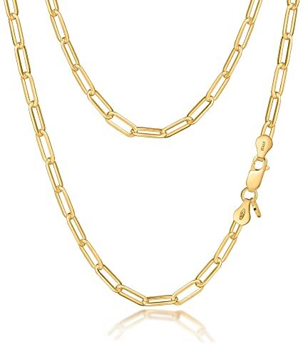 Amberta Collanina a Maglia Rettangolare da Donna in Argento Sterling 925: Placcata Oro 18K 4.4 mm 60 cm Regolabile