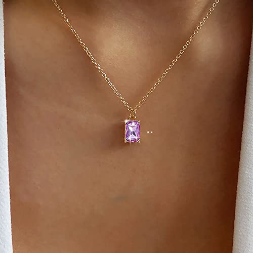 Atentuyi Collana con Ciondolo Solitario con Zirconi Cubici Collana Quadrata con Cristallo Viola in Oro Collana con Ciondolo Halo in Cristallo Collana con Cz Viola Collana per Donne e Ragazze