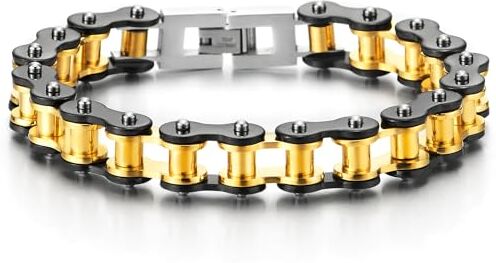 COOLSTEELANDBEYOND Classico Catena di Bicicletta Bracciale da Uomo, Acciaio Inossidabile, Oro Nero, Lucidato a Specchio