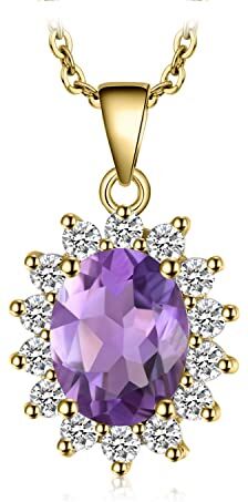 JewelryPalace 1.8ct Collana Donna Kate Middleton Argento 925 con Naturale Ametista Viola, Princess Diana William Collana Ciondolo Pietra Ovale con Catena 45cm, Collane Pendenti Oro Set Gioielli Donna