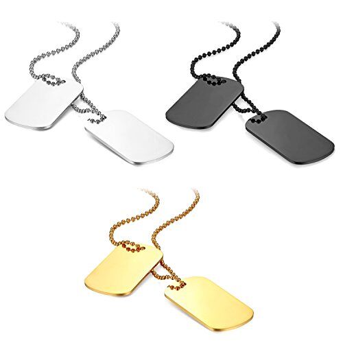 Flongo 3pcs Pendente Ciondolo Personalizzato Incisione Acciaio Inossidabile Collana Militare, Collana da Uomo Personalizzata, Ciondolo Doppio Dog Tag, 60cm