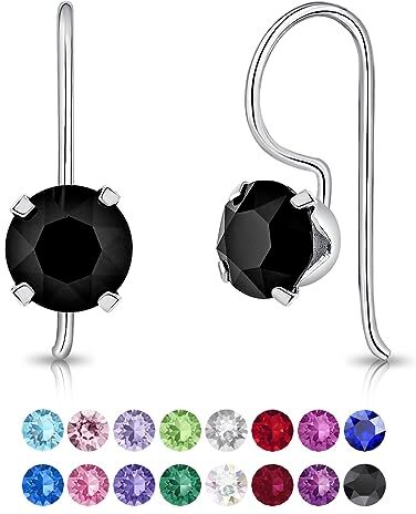 DTPsilver ® Orecchini Donna Argento 925 con Cristalli Swarovski® Elements Orecchini Pendenti Donna Orecchini Punto Luce Diametro 6 mm Orecchini Neri