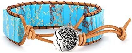 Dochais Braccialetto 7 Chakra Braccialetto Fortunato, Bracciale in Pietra Naturale Enerjıa, Braccialetto Boho in Pietra Naturale Fatto a Mano, 7 Chakra Bracciale Yoga Reiki per Donna Uomo (Blu)