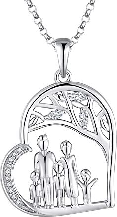 JO WISDOM Collana di Famiglia Albero della Vita Argento 925 Donna,Ciondolo con Catena Mamma Madre 3 Figlio Figlia Papà Figlio Zirconia cubica 3A